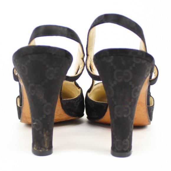 Vintage Gucci Black Fabric GG Monogram Print Slingback High Heels EU 37 Italy - Picture 6 of 12